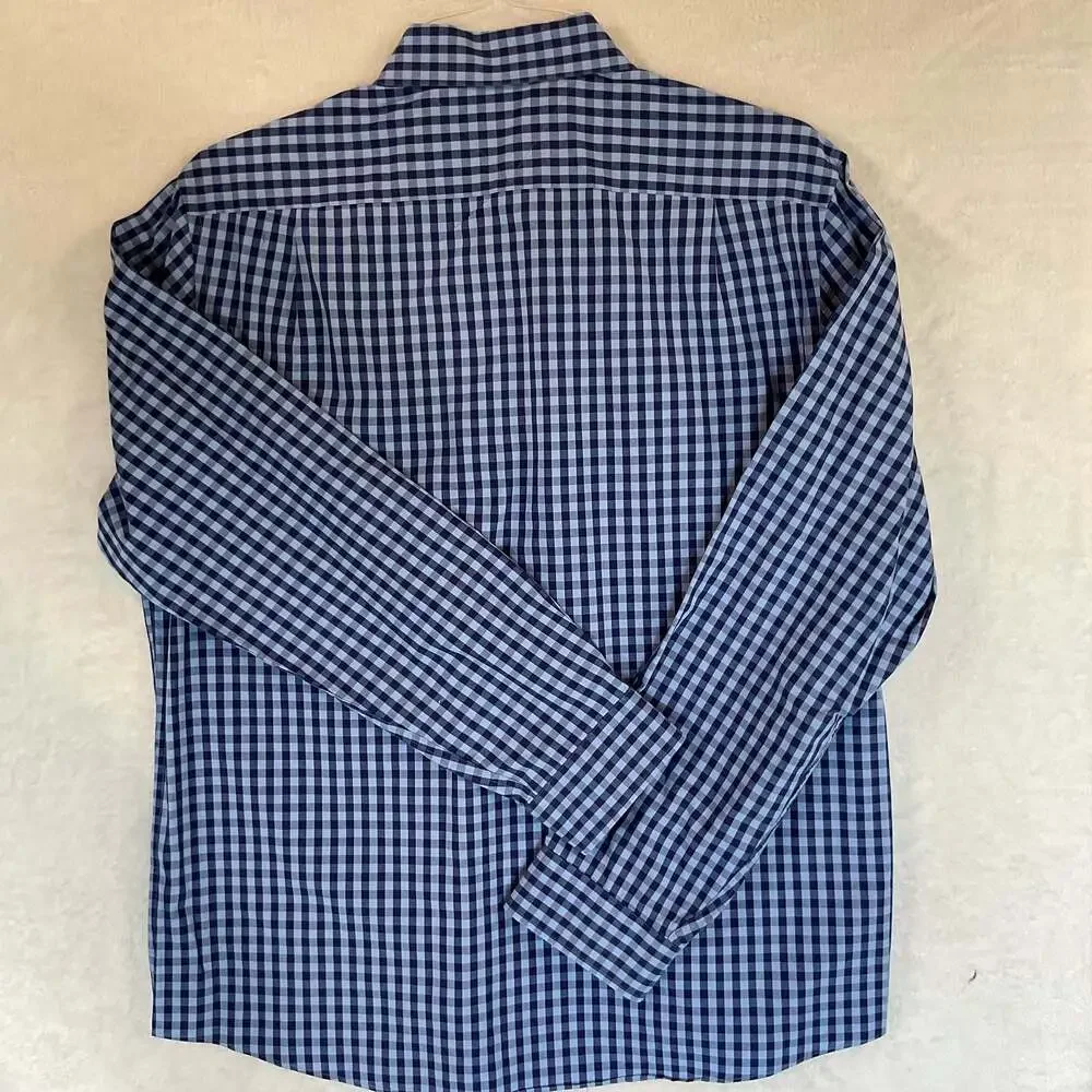 Tommy Hilfiger Men's Blue Gingham Slim Fit Long Sleeve Dress Shirt 16-16.5 34-35